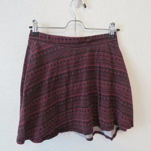 Burgundy and Black Skater Skirt Patterned
